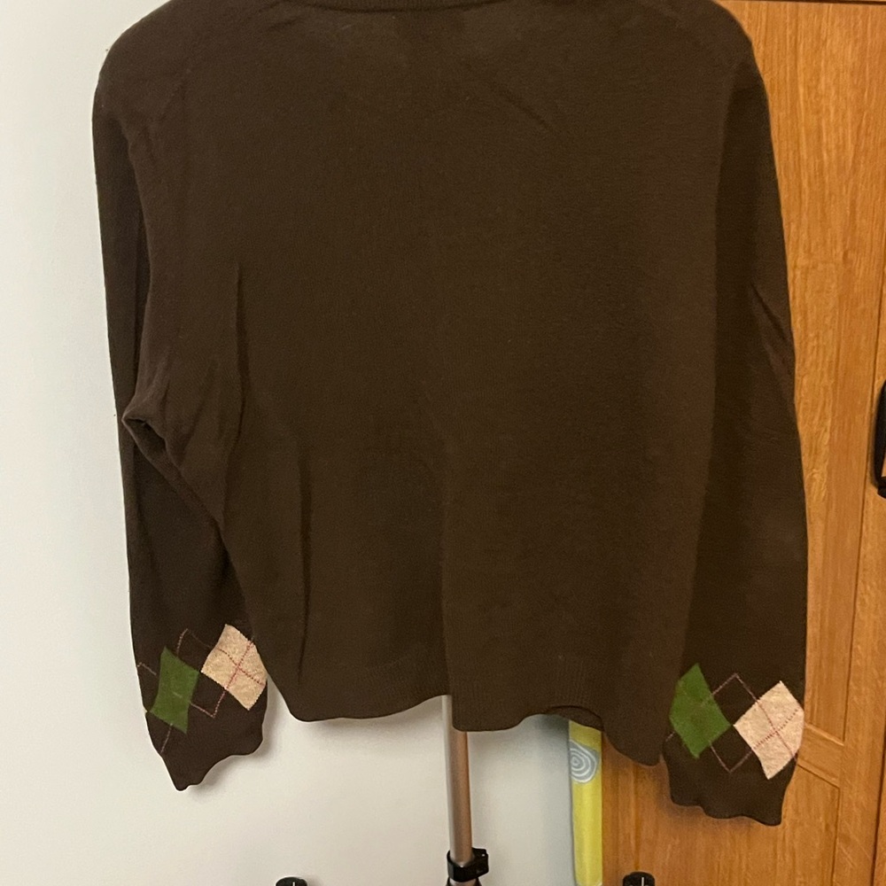 Charter Club Dark Brown Argyle Cashmere Cardigan - Picture 2 of 3